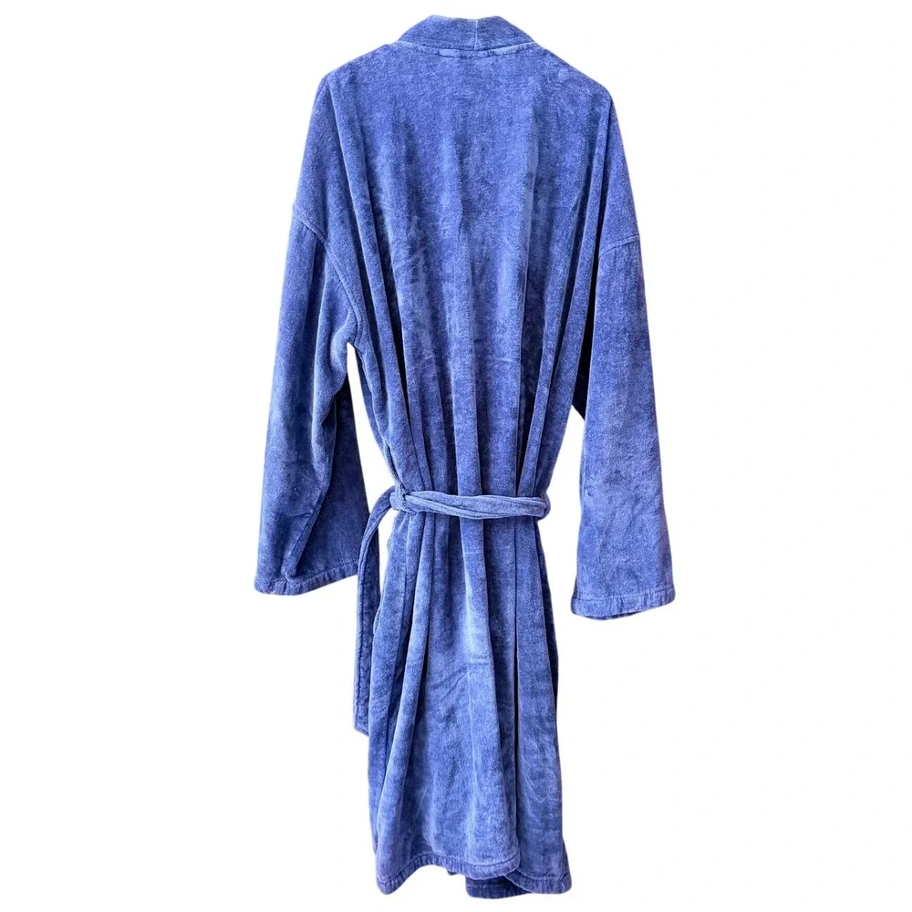Polo Ralph Lauren Mens L/XL Navy Blue Velour Bathrobe Shawl Collar Pony Logo